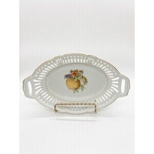 Porzellan Imperial Germany Reticulated Oval Bread Candy Dish Fruit Serving